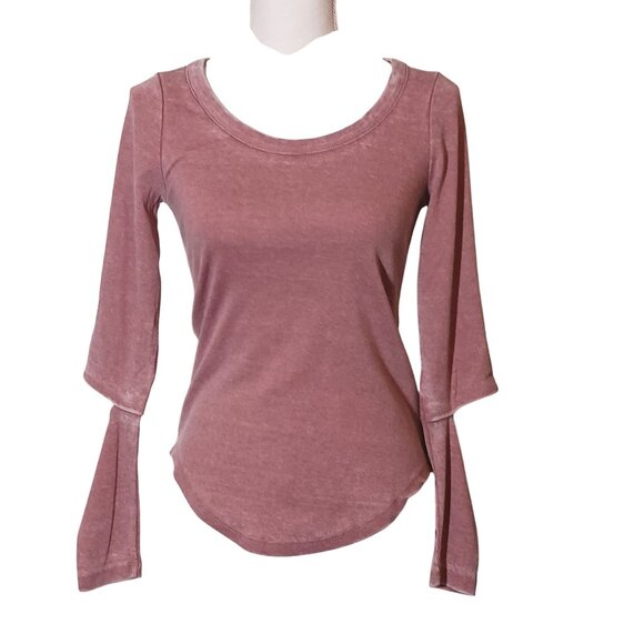 NEW Chaser Ribbed Scoop Neck Top With Cut Open Elbow‎ Sleeves in Rosebud Size S - Picture 1 of 11